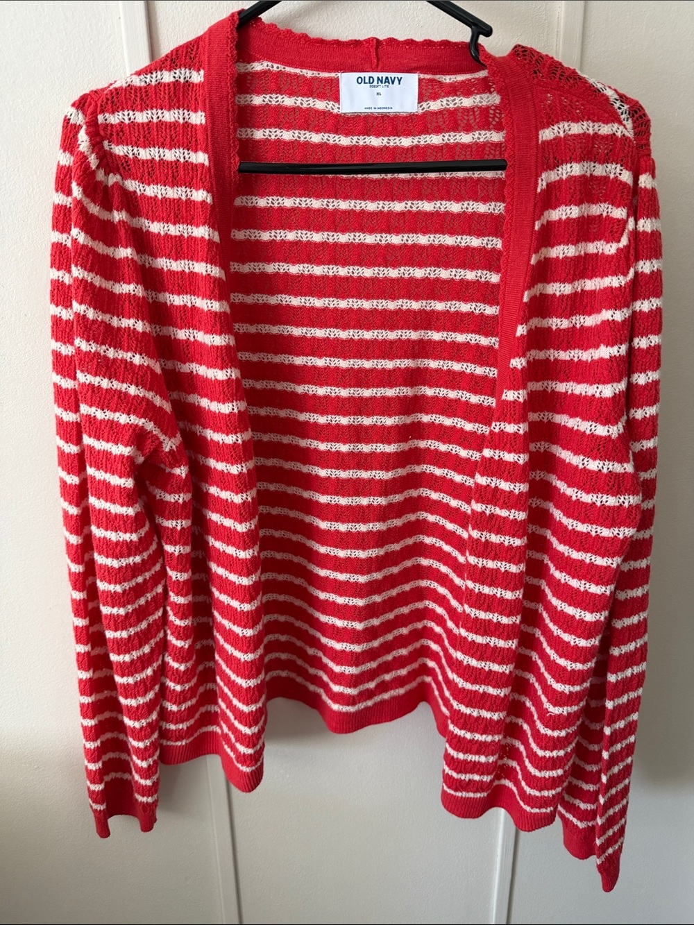 Old Navy Red and White Striped Open-Front Cardigan